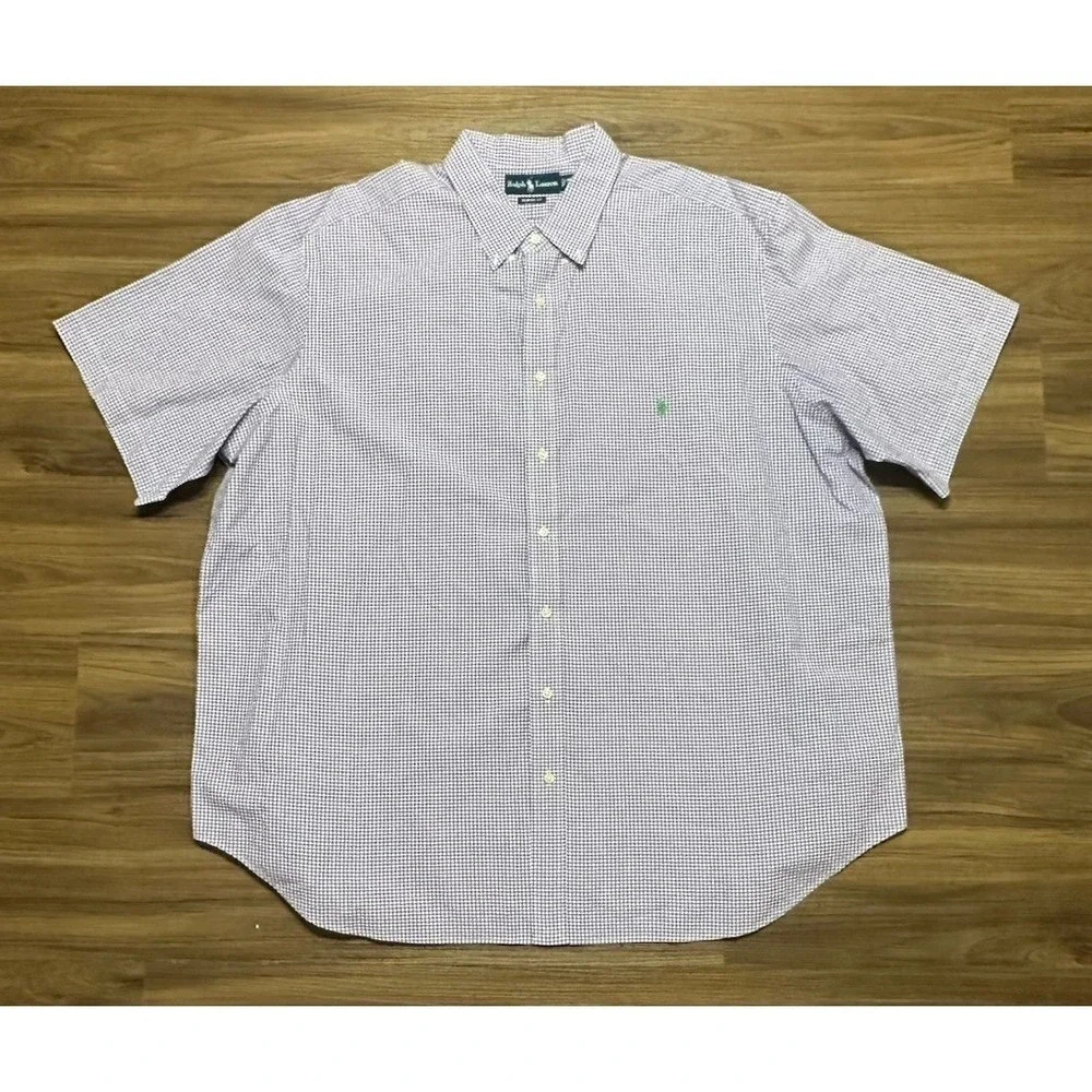 Vintage Polo Ralph Lauren Men's Short Sleeve Purple Gingham Check Shirt Sz 3XB